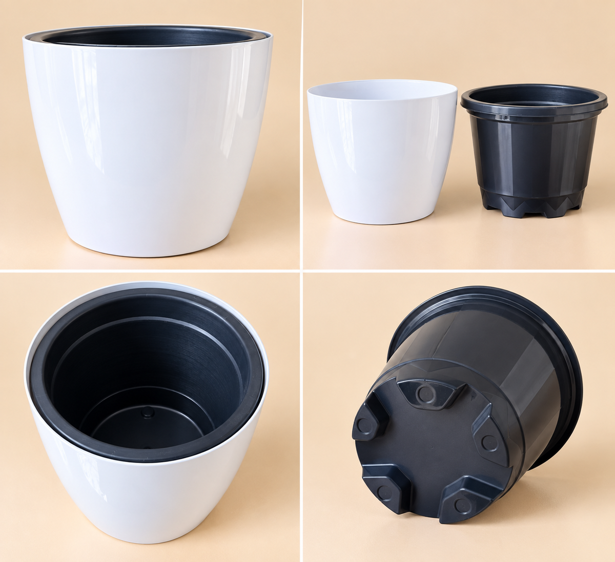 Set of 5 Self Watering Plastic Pots, 14 Inch Width - 12 Inch Height
