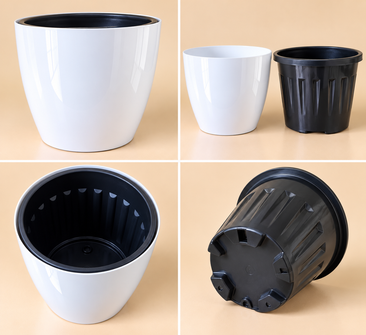 Set of 5 Self Watering Plastic Pots, 11 Inch Width - 9.5 Inch Height