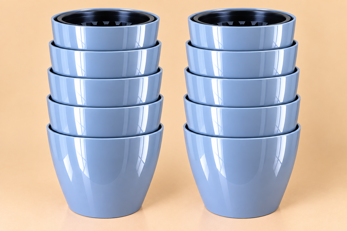 Set of 5 Self Watering Plastic Pots, 10 Inch Width - 8 Inch Height