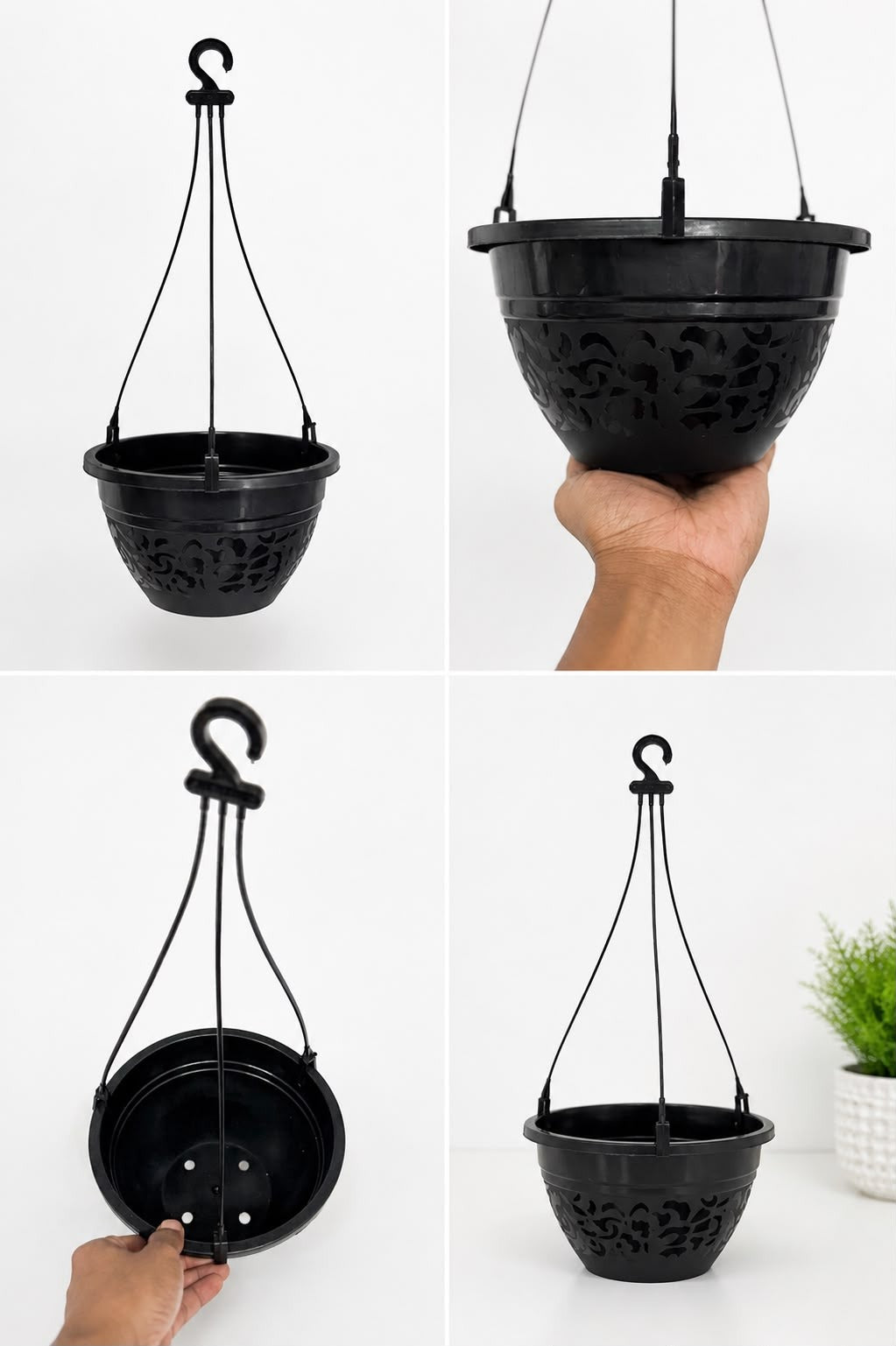 Set of 5 Hanging Plastic Pots, 8 Inch Width - 4.5 Inch Height