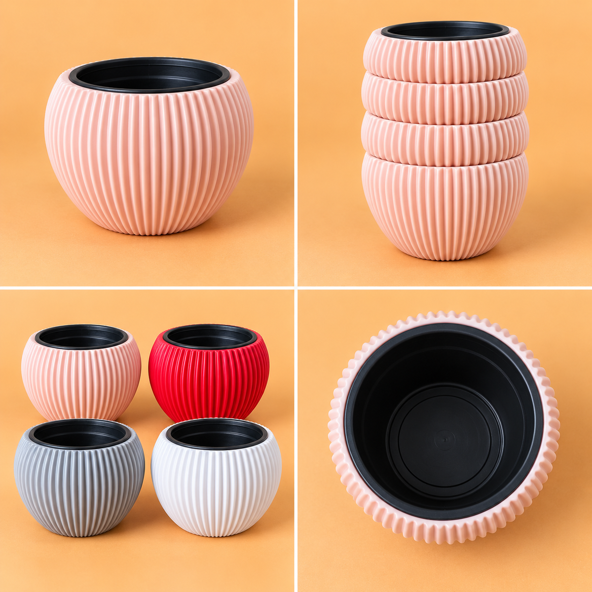 Set of 4 Self Watering Plastic Pots,   4 Inch Width -  4 Inch Height