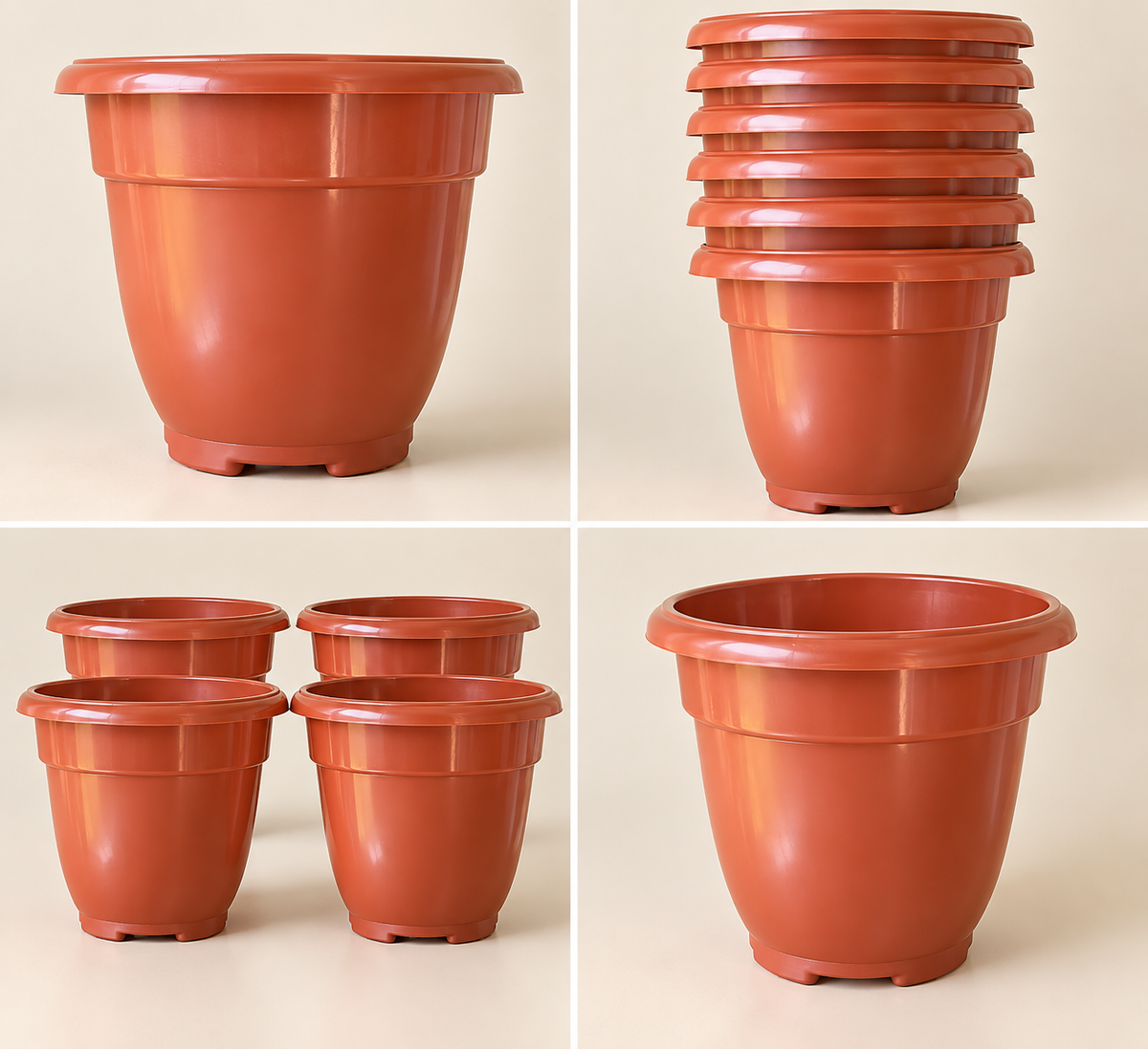 Set of 5 Plastic Pots,  14 Inch Width -  13 Inch Height