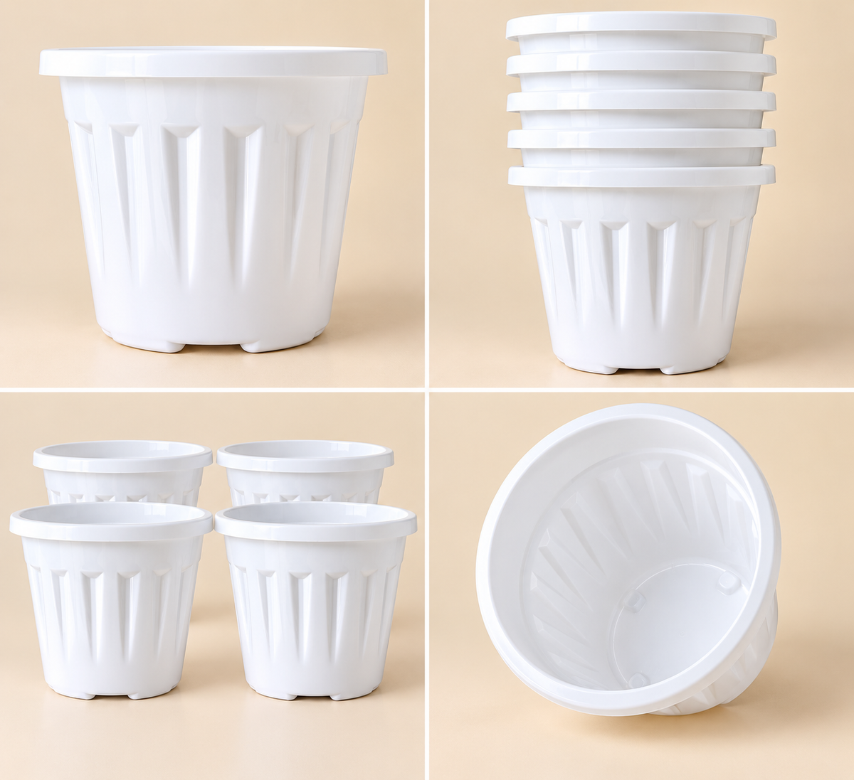 Set of 5 Plastic Pots,   12 Inch Width -  10 inch Height