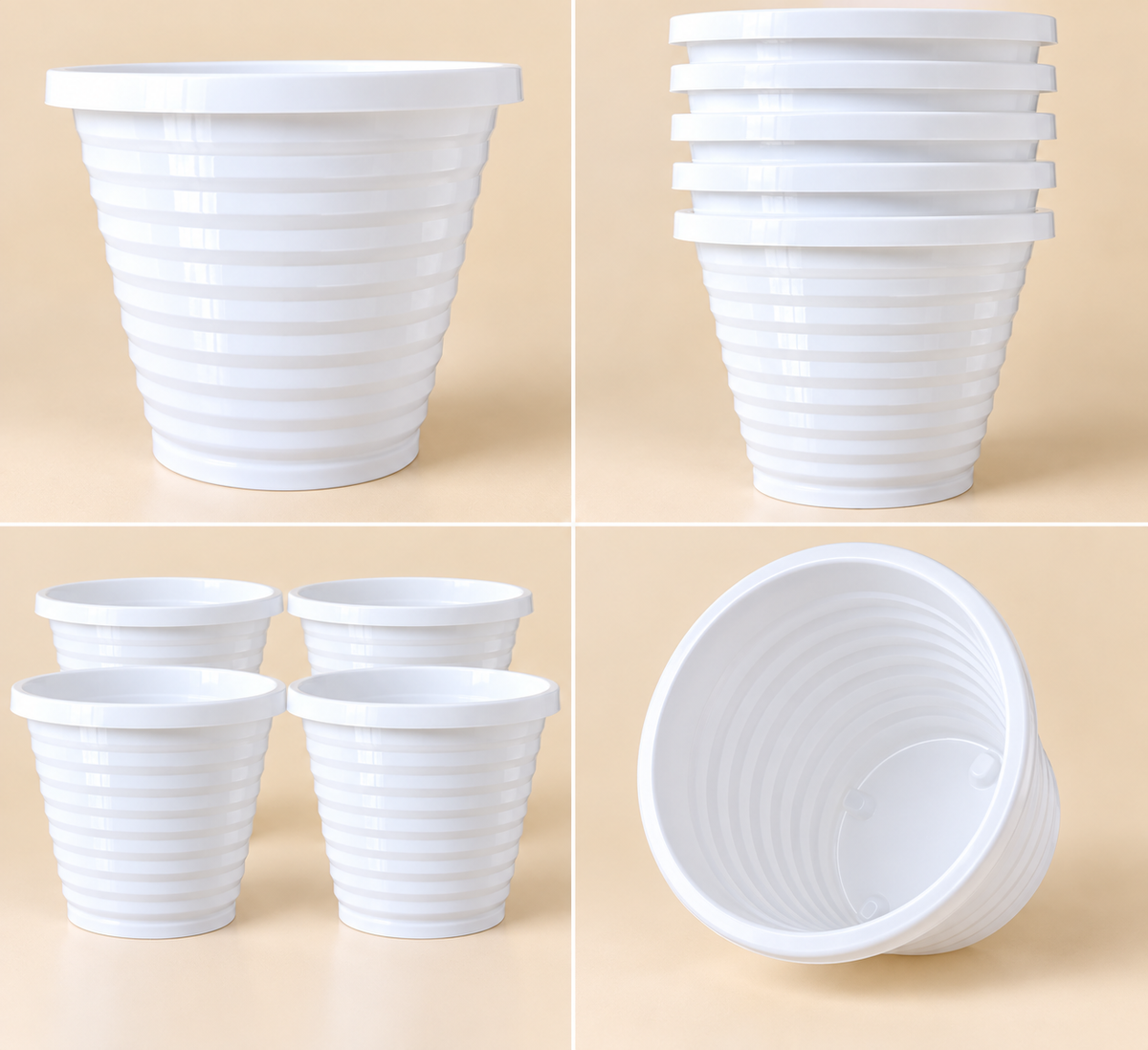 Set of 5 Plastic Pots,   12 Inch Width -  10 inch Height