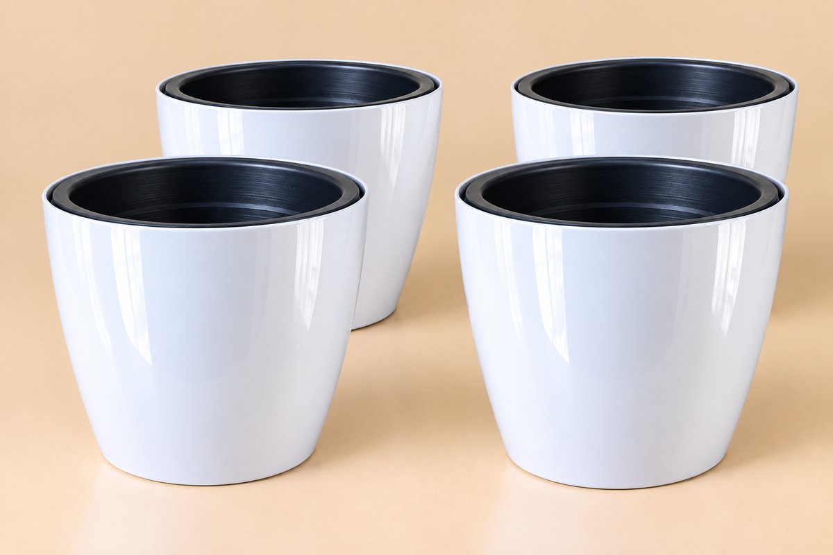 Set of 5 Self Watering Plastic Pots,   14 Inch Width -  12 Inch Height
