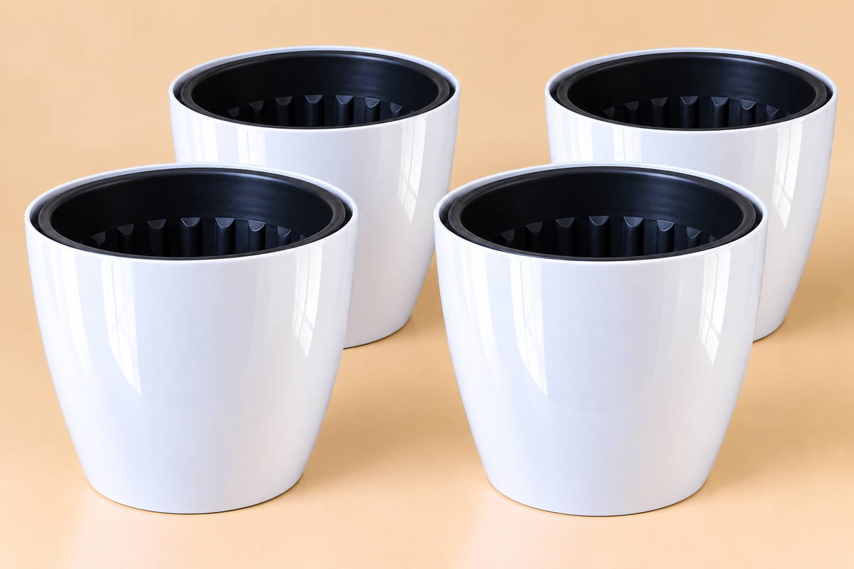 Set of 5 Self Watering Plastic Pots,   11 Inch Width -  9.5 Inch Height