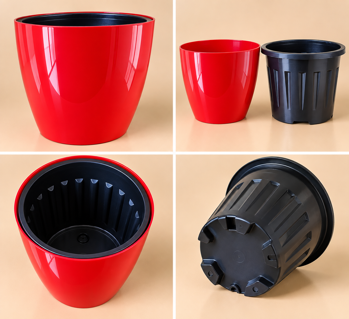 Set of 5 Self Watering Plastic Pots,   10 Inch Width -  8 Inch Height