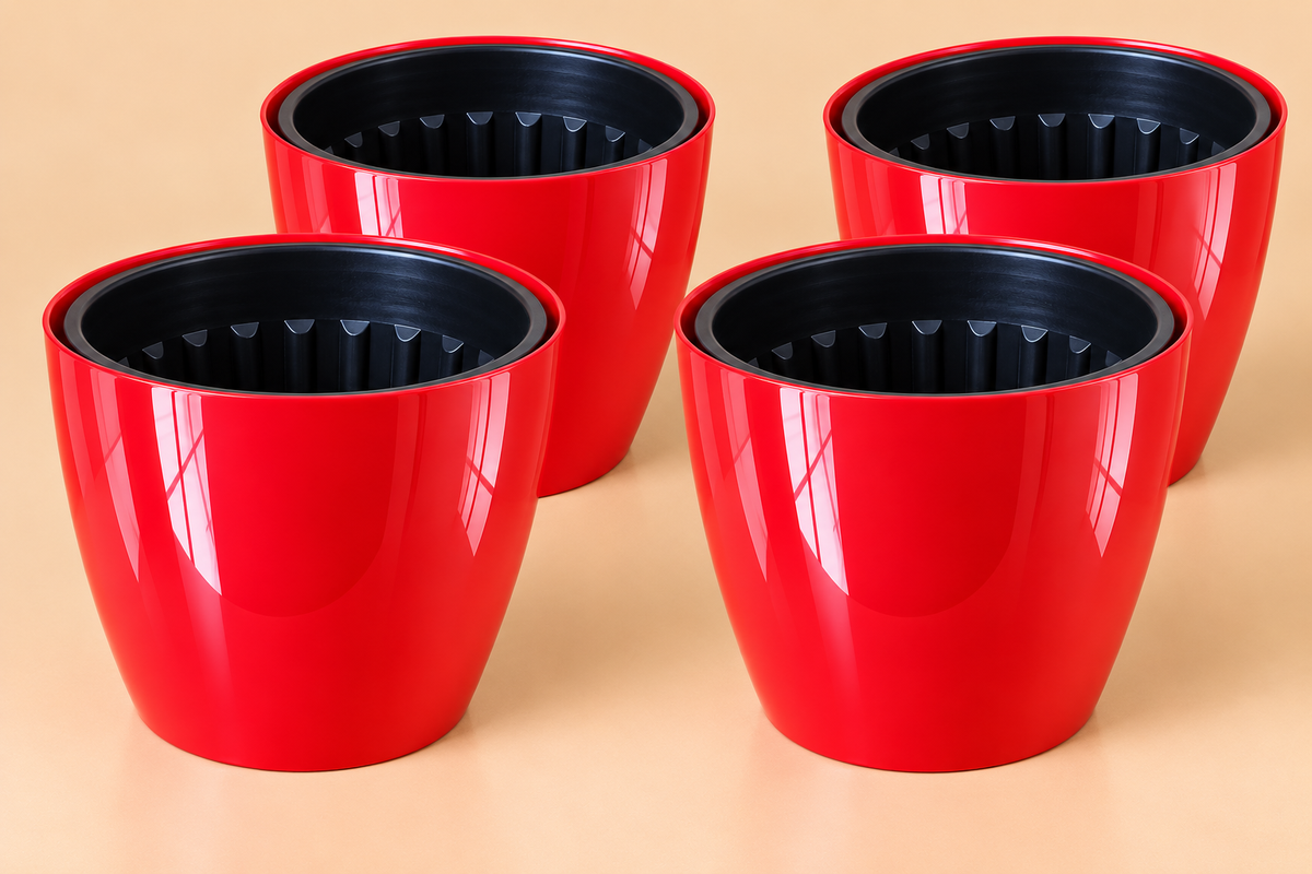 Set of 5 Self Watering Plastic Pots,   10 Inch Width -  8 Inch Height