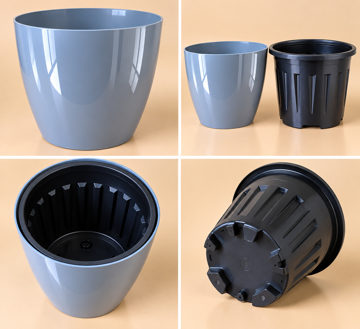 Set of 5 Self Watering Plastic Pots,   10 Inch Width -  8 Inch Height