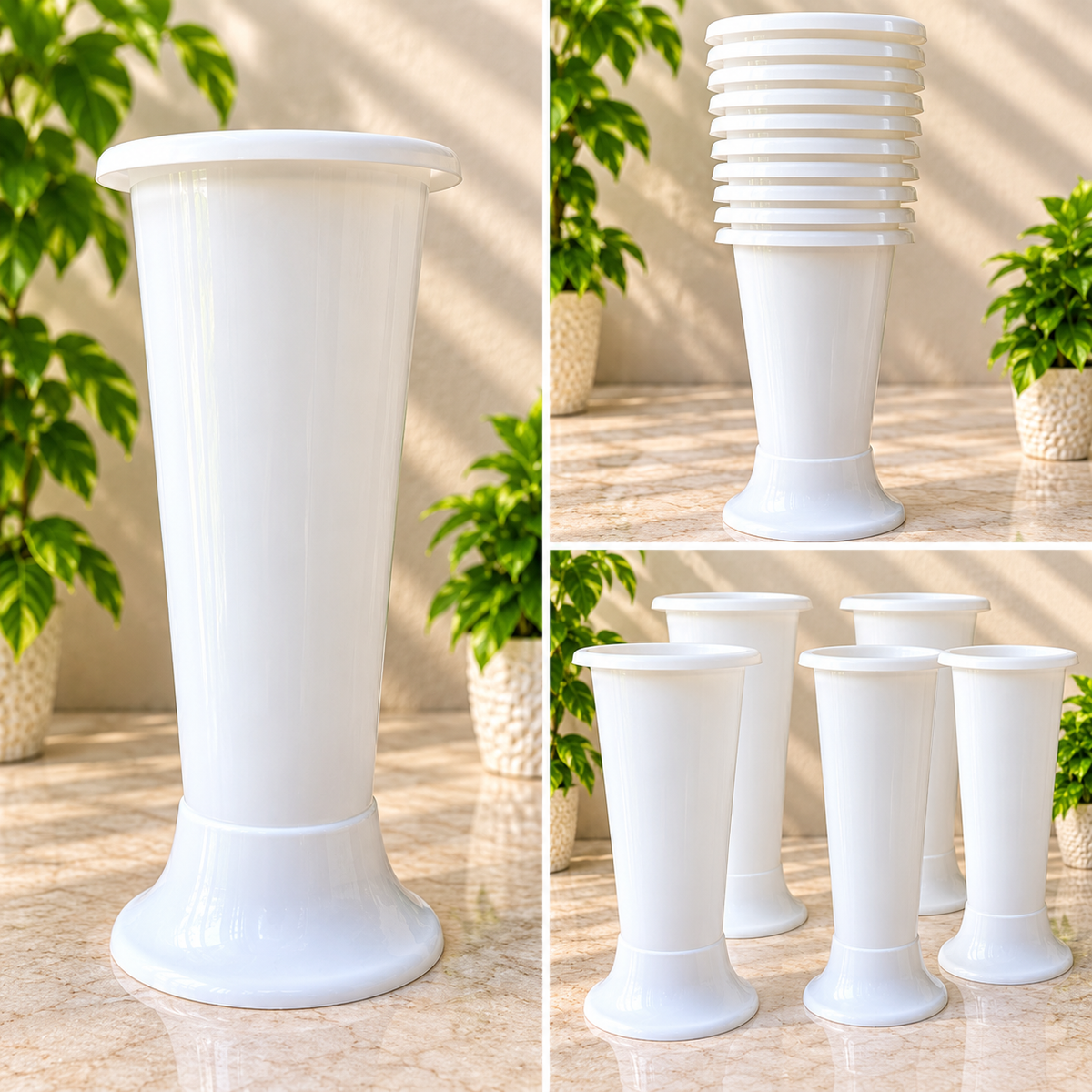 Set of 4 Plastic Pots, 8 Inch Width - 17 inch Height