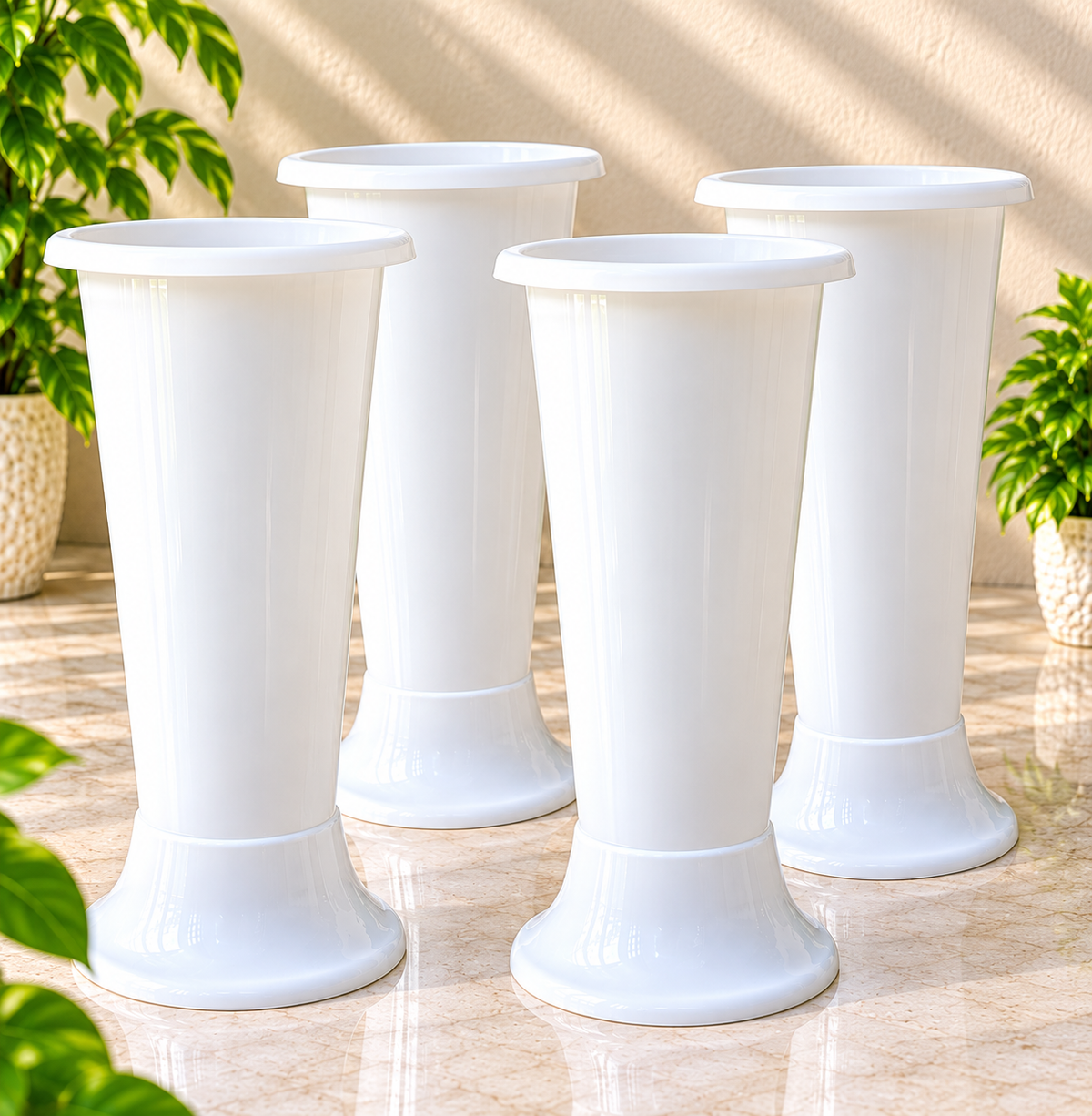 Set of 4 Plastic Pots, 8 Inch Width - 17 inch Height
