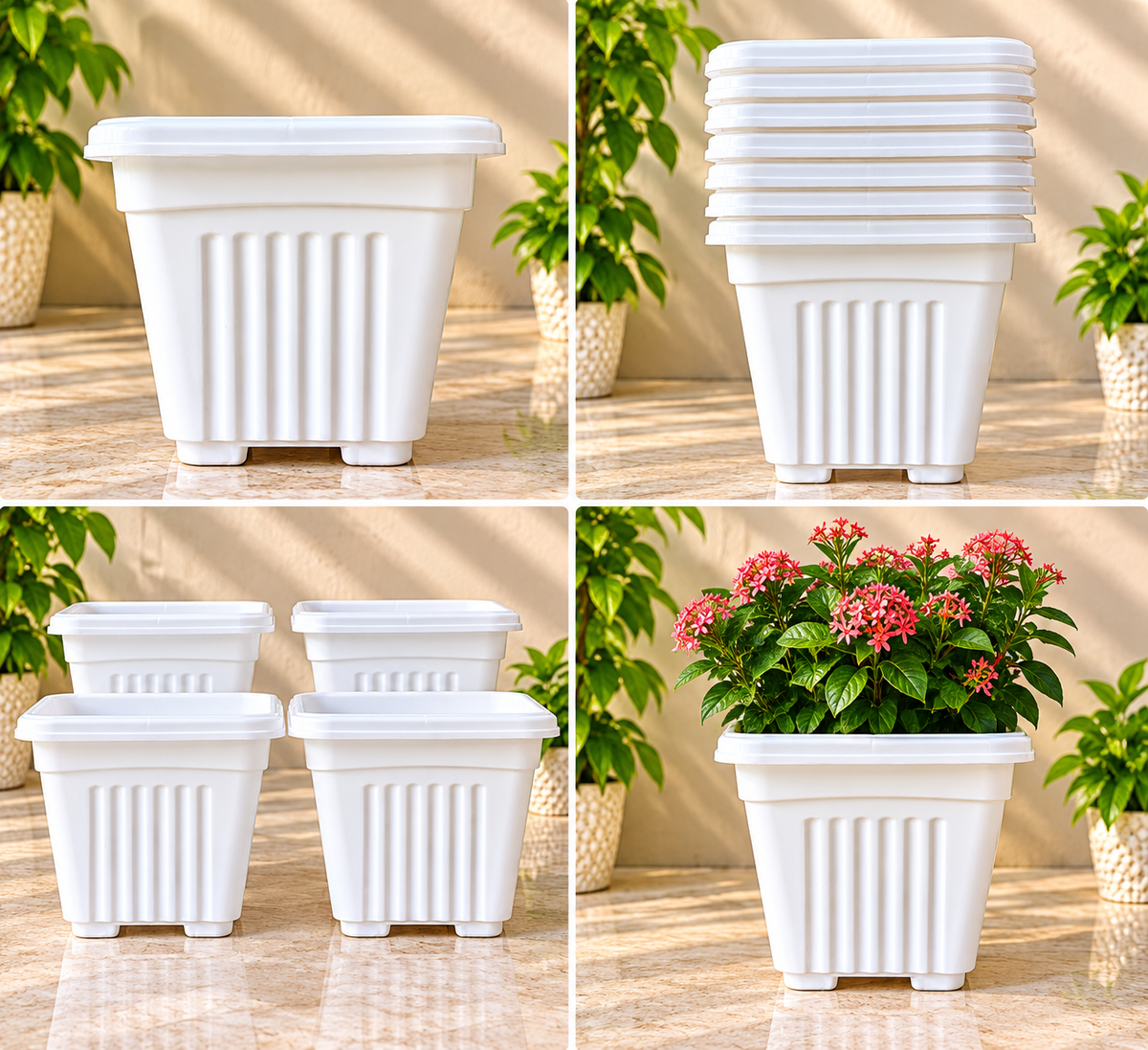 Set of 8 Plastic Pots,  9 Inch Width - 8 inch Height