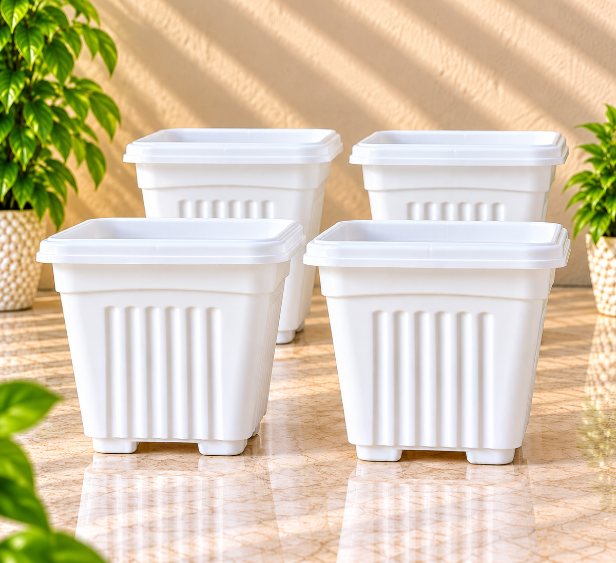Set of 8 Plastic Pots,  9 Inch Width - 8 inch Height