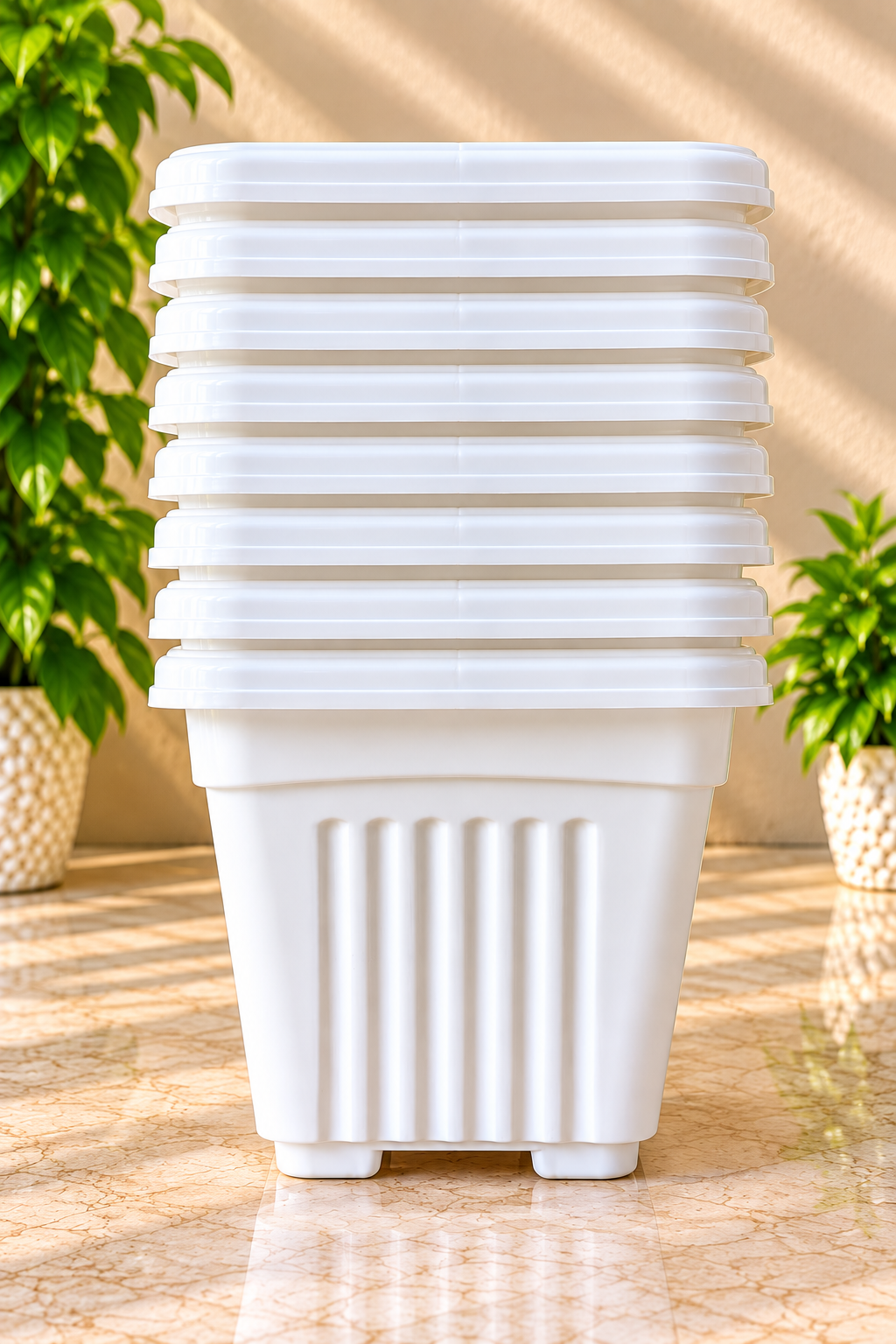 Set of 8 Plastic Pots,  9 Inch Width - 8 inch Height
