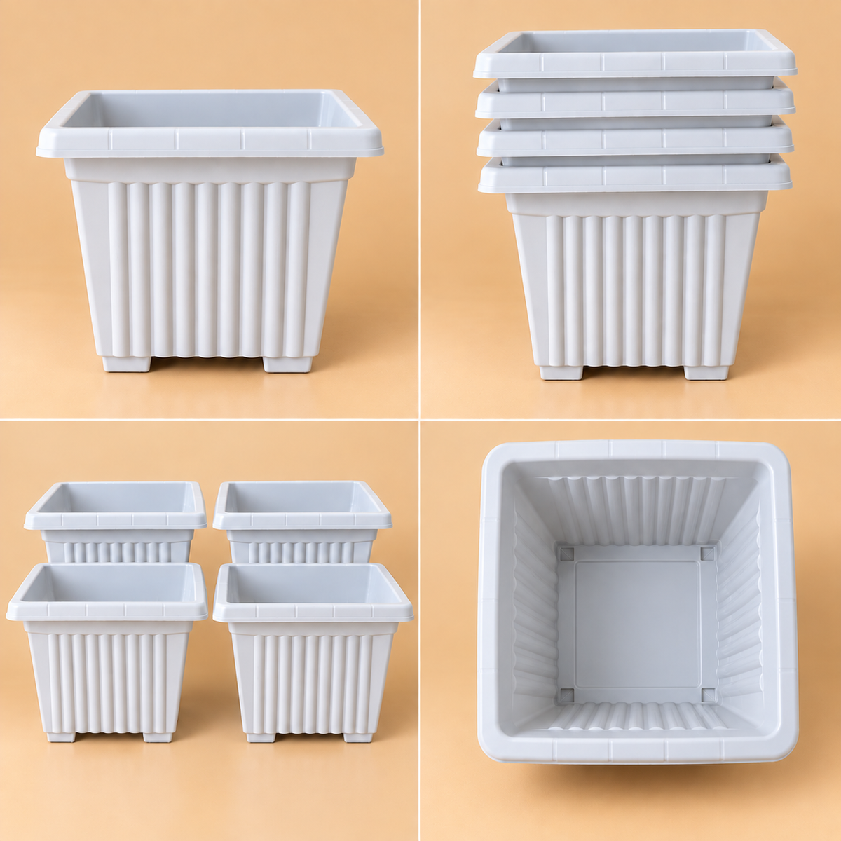 Set of 5 Plastic Pots,  12 Inch Width -  11 Inch Height