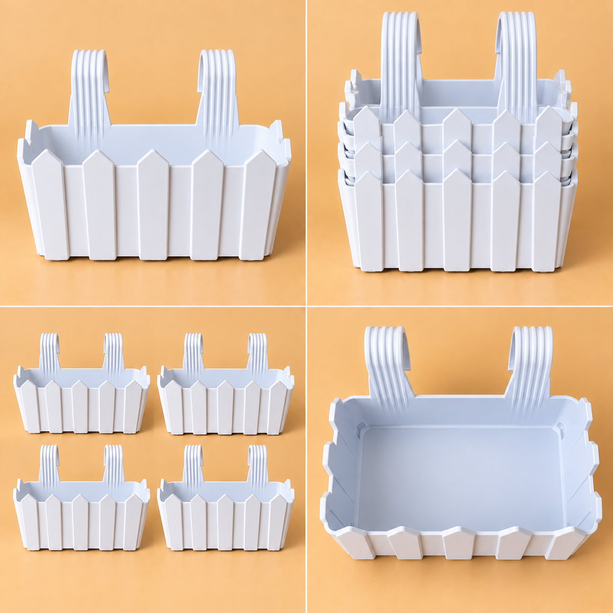 Set of 5 Hanging Plastic Pots,  11 Inch Length -  6 Inch Height - 5 Inch Width