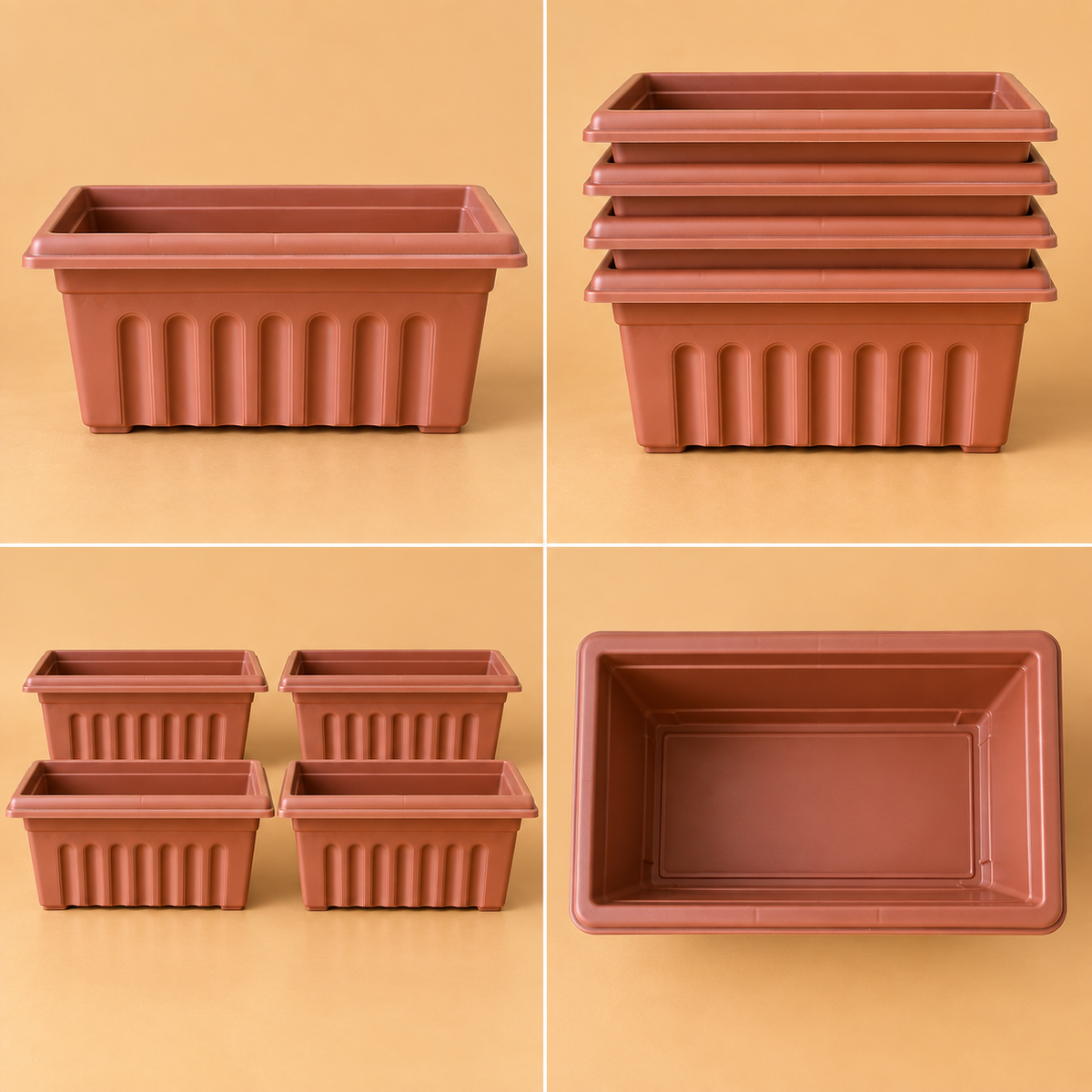 Set of 5 Plastic Pots,  16 Inch Length - 6 Inch Width -  7 Inch Height