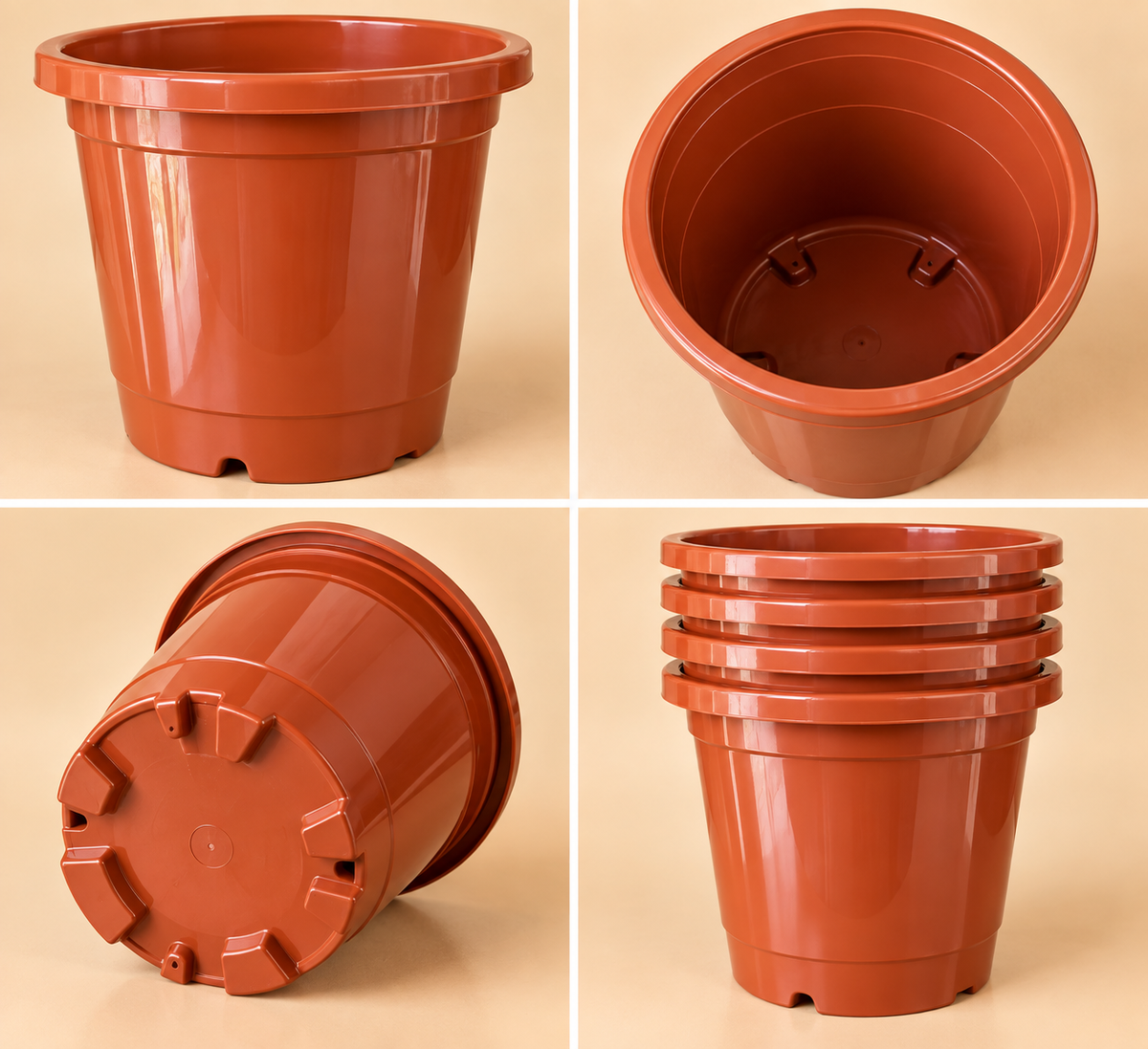 Set of 5 Plastic Pots,  16 Inch Width -  14 Inch Height