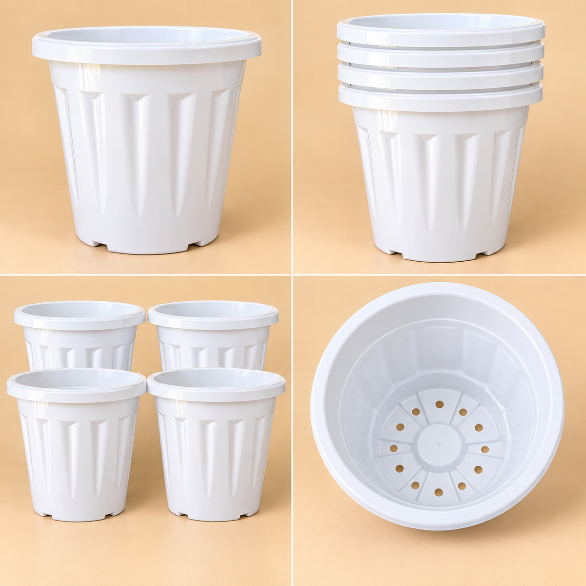Set of 5 Plastic Pots,  16 Inch Width -  13 Inch Height