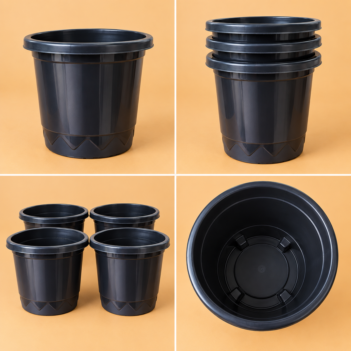 Set of 5 Plastic Pots,  16 Inch Width -  14 Inch Height