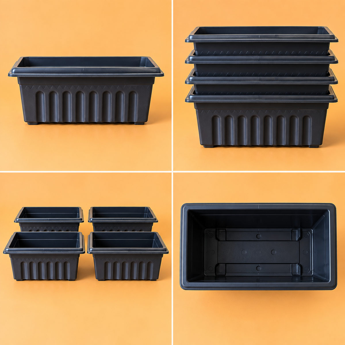 Set of 5 Plastic Pots,  16 Inch Length - 6 Inch Width -  7 Inch Height