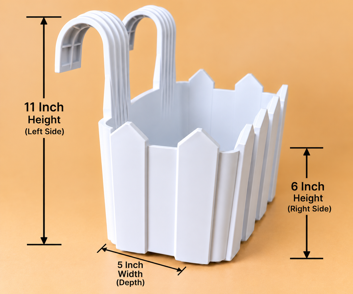 Set of 5 Hanging Plastic Pots,  11 Inch Length -  6 Inch Height - 5 Inch Width