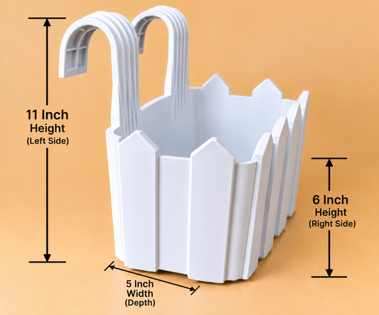 Set of 5 Hanging Plastic Pots,  11 Inch Length -  6 Inch Height - 5 Inch Width