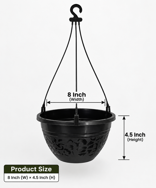 Set of 5 Hanging Plastic Pots, 8 Inch Width -  4.5 Inch Height