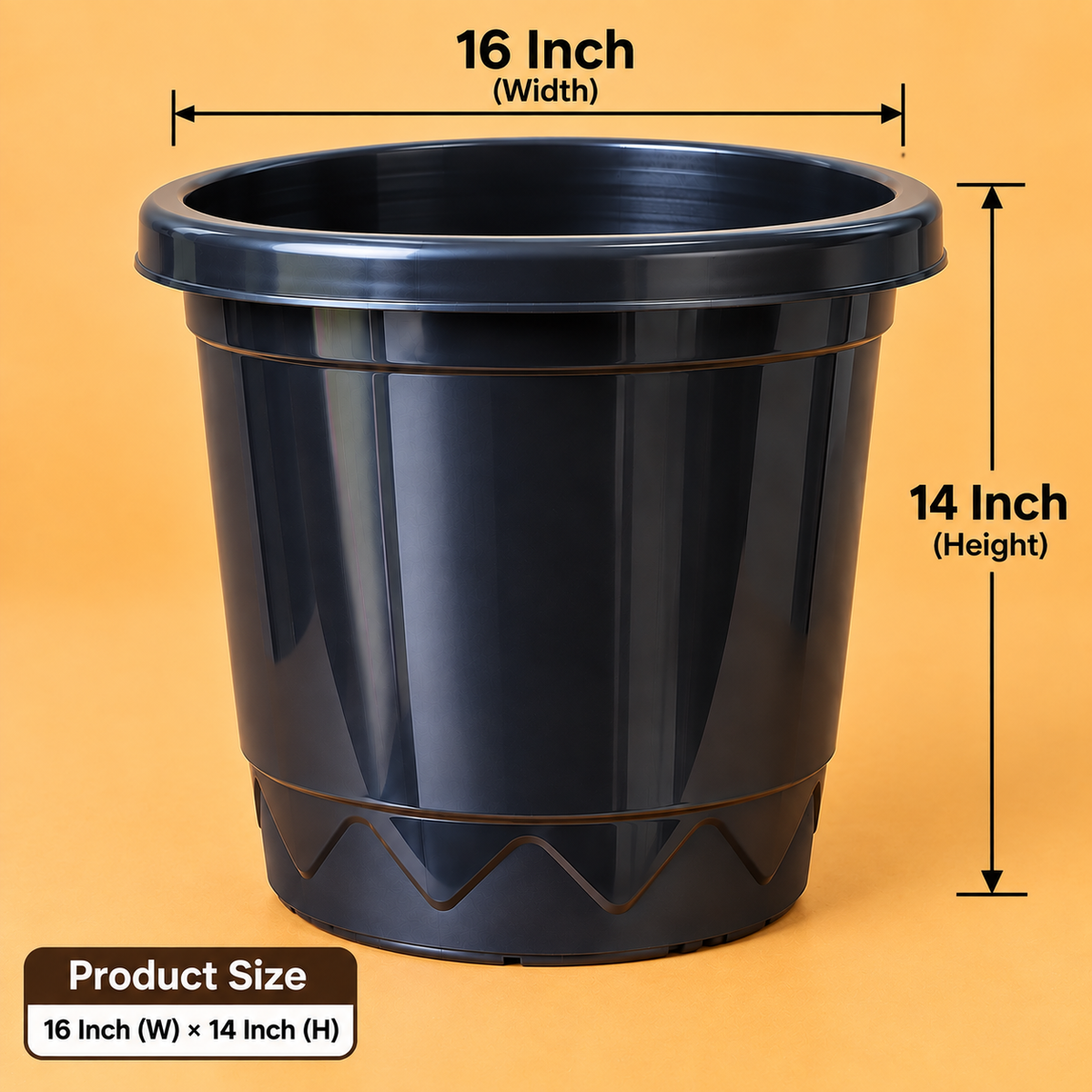 Set of 5 Plastic Pots,  16 Inch Width -  14 Inch Height