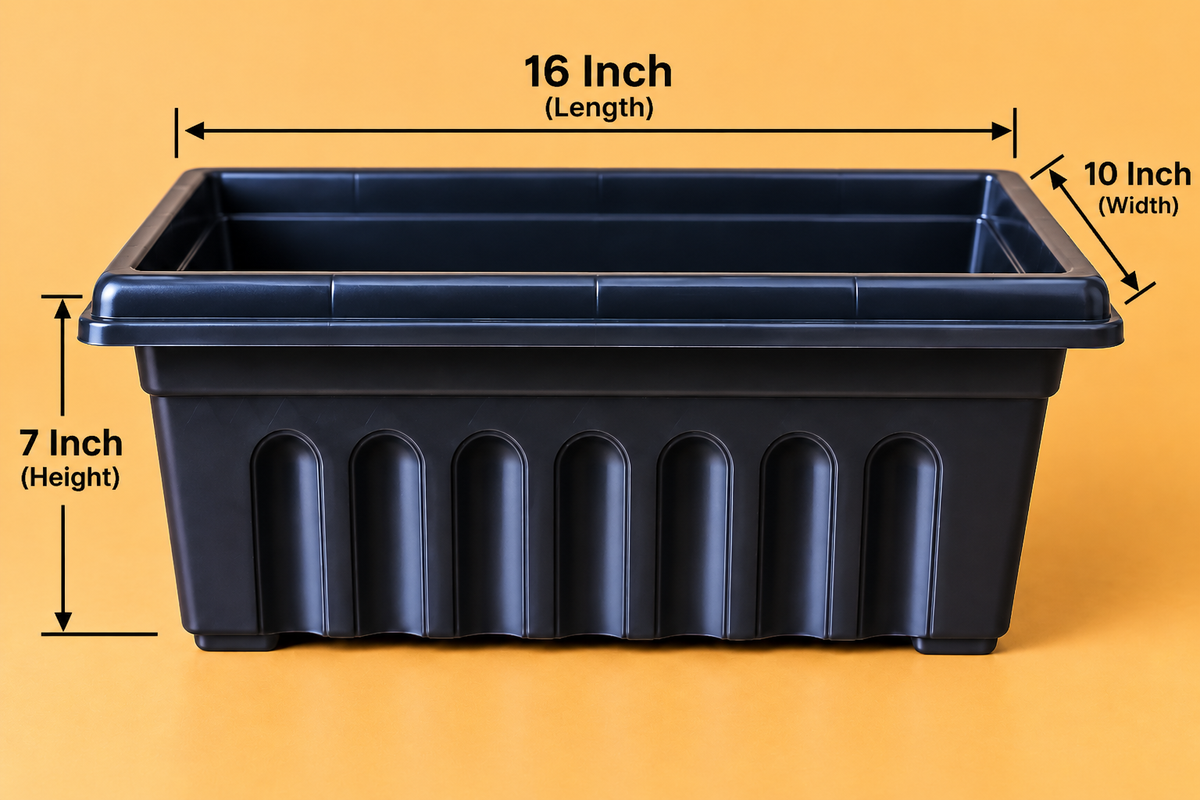 Set of 5 Plastic Pots,  16 Inch Length - 6 Inch Width -  7 Inch Height
