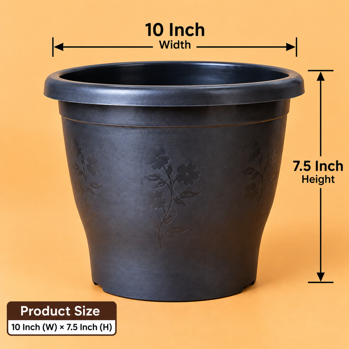 Set of 5 Plastic Pots,  10 Inch Width -  7.5 Inch Height