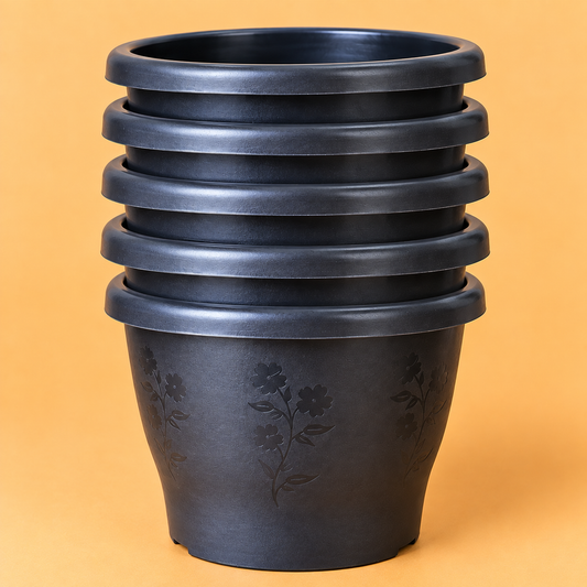 Set of 5 Plastic Pots,  10 Inch Width -  7.5 Inch Height