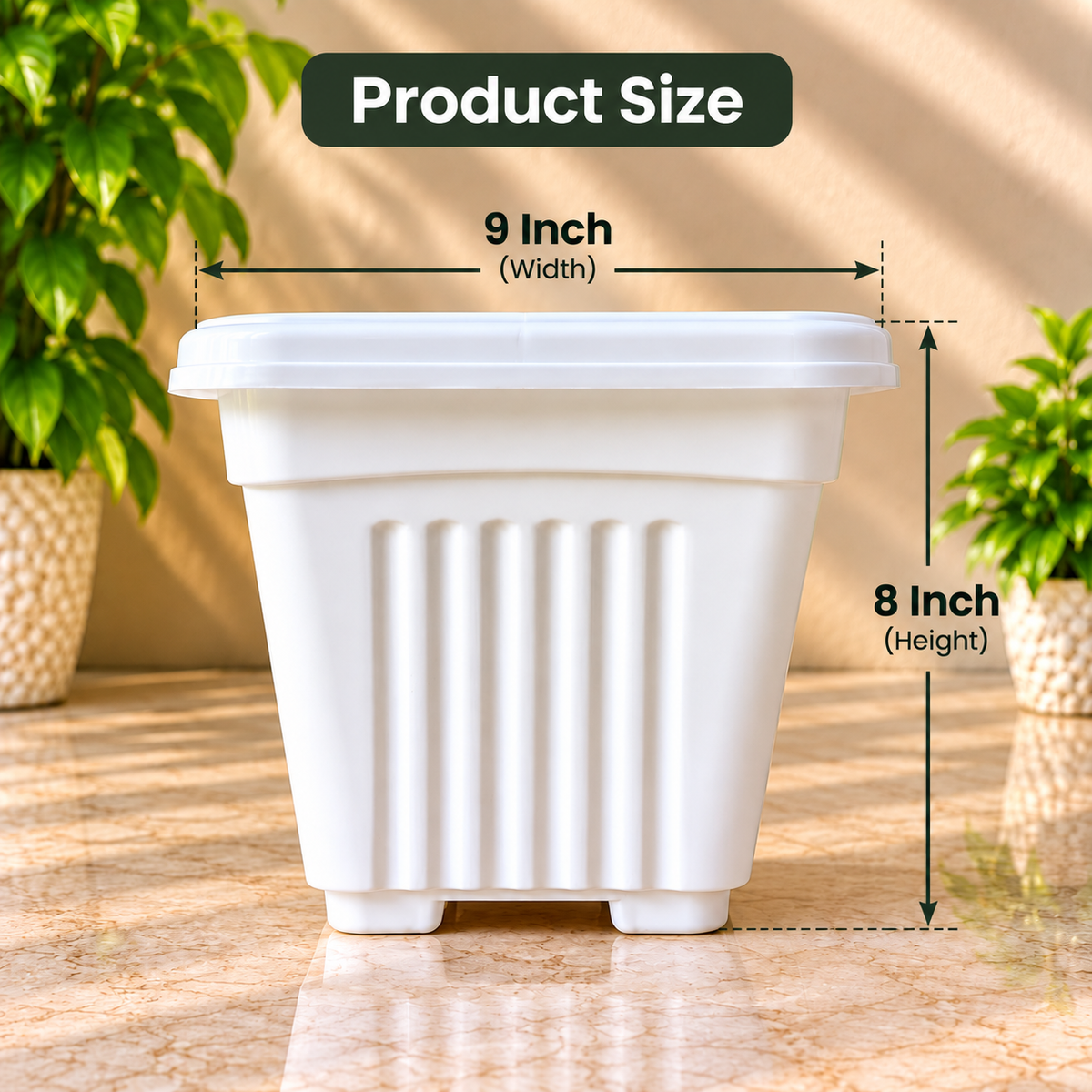 Set of 8 Plastic Pots,  9 Inch Width - 8 inch Height
