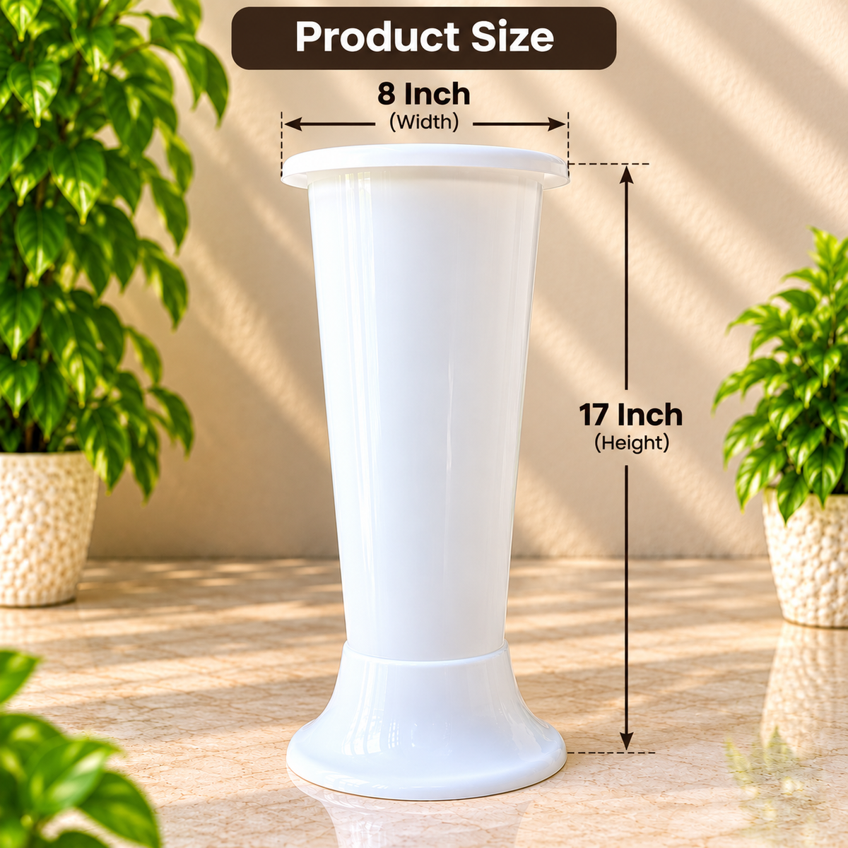 Set of 4 Plastic Pots, 8 Inch Width - 17 inch Height