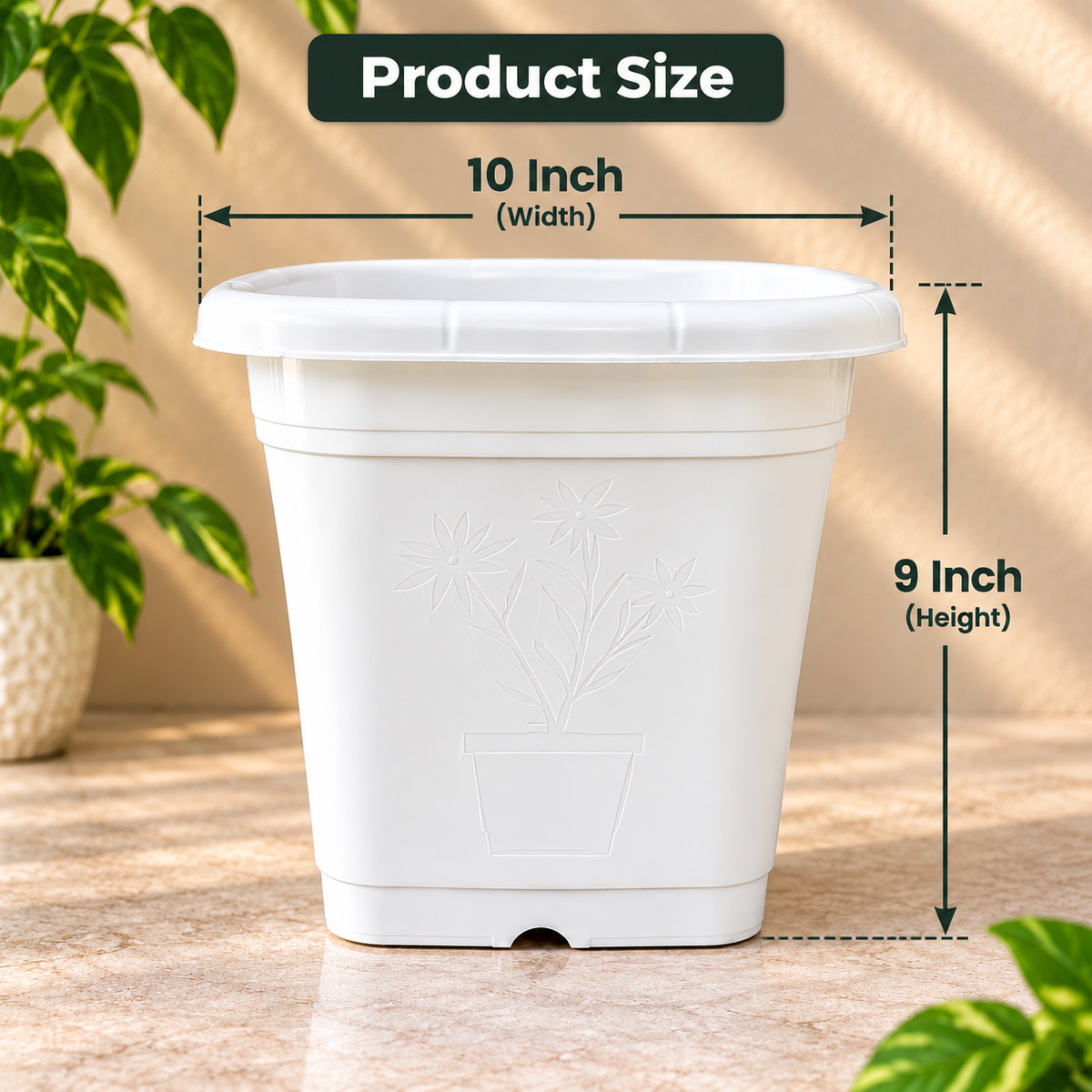 Set of 5 Plastic Pots, 10 Inch Width - 9 Inch Height