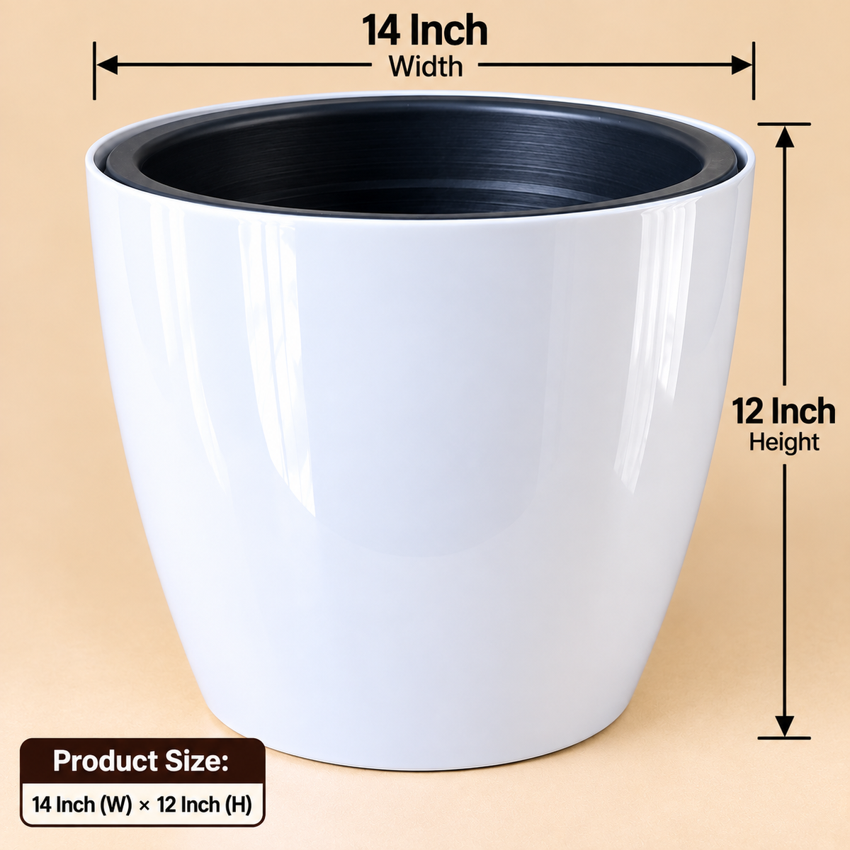 Set of 5 Self Watering Plastic Pots,   14 Inch Width -  12 Inch Height