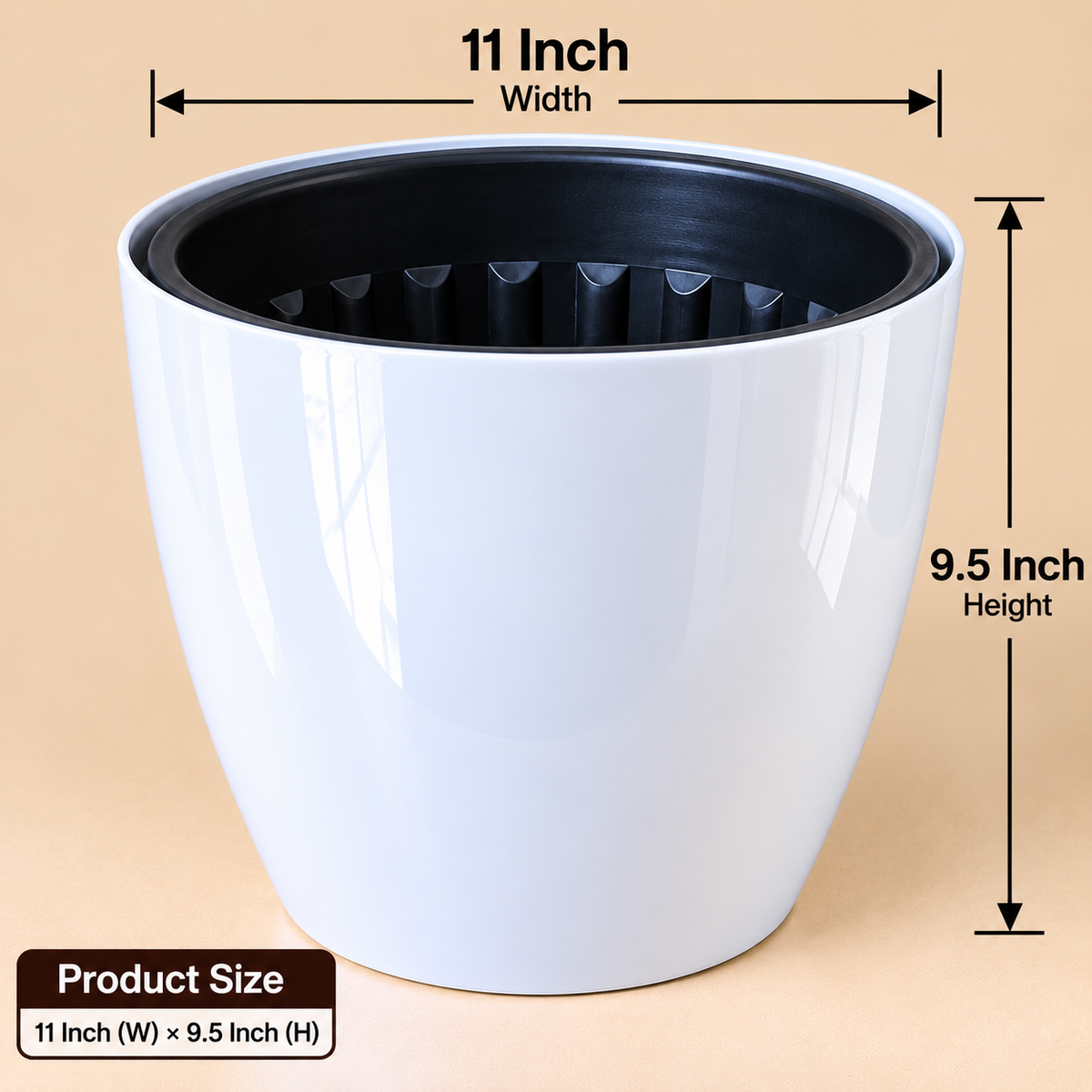 Set of 5 Self Watering Plastic Pots,   11 Inch Width -  9.5 Inch Height