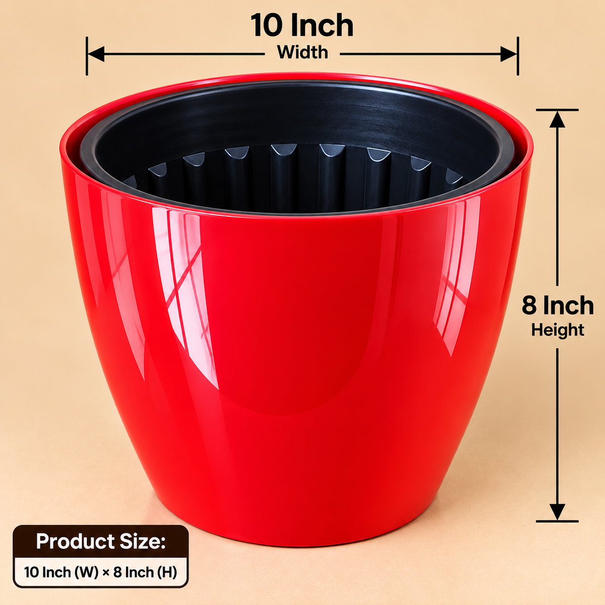 Set of 5 Self Watering Plastic Pots,   10 Inch Width -  8 Inch Height