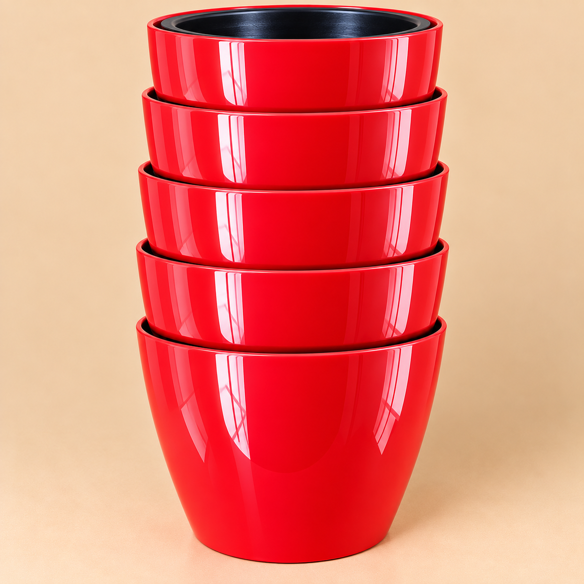 Set of 5 Self Watering Plastic Pots,   10 Inch Width -  8 Inch Height