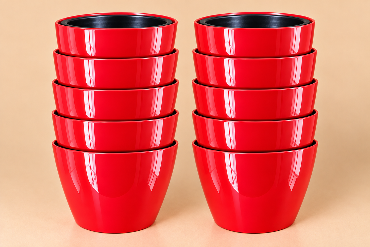 Set of 5 Self Watering Plastic Pots,   10 Inch Width -  8 Inch Height
