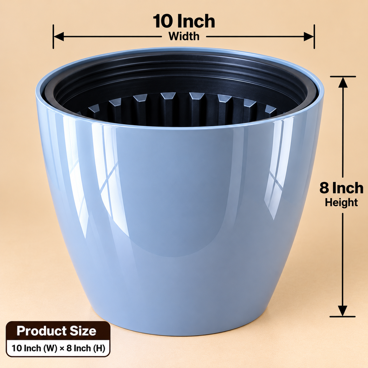 Set of 5 Self Watering Plastic Pots,   10 Inch Width -  8 Inch Height