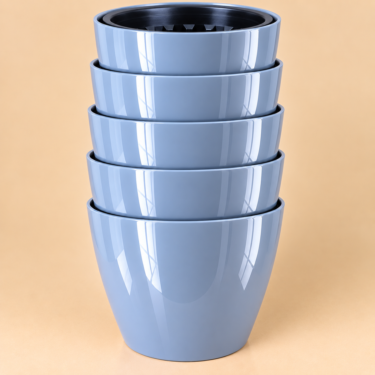 Set of 5 Self Watering Plastic Pots,   10 Inch Width -  8 Inch Height