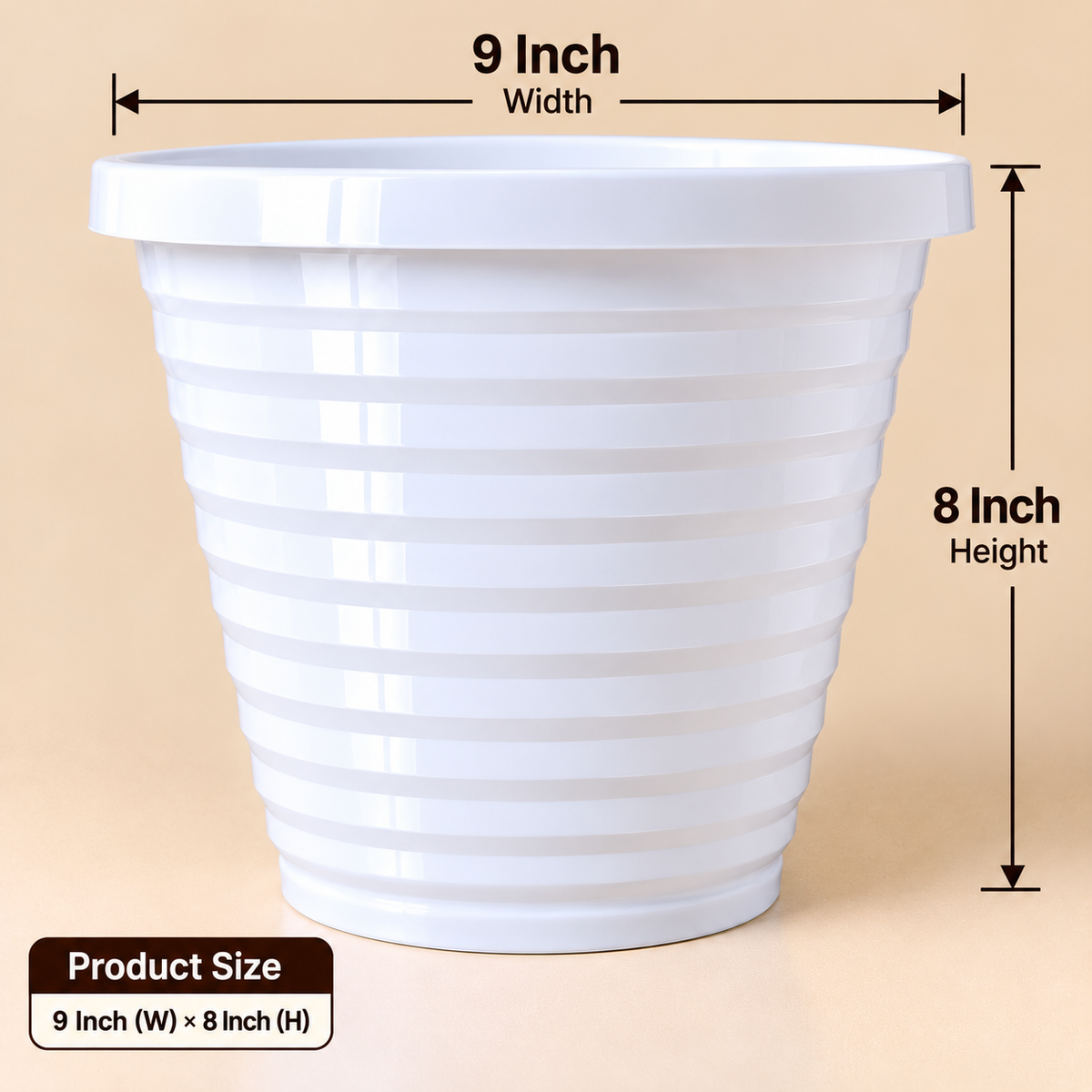 Set of 10 Plastic Pots, 9 Inch Width - 8 Inch Height